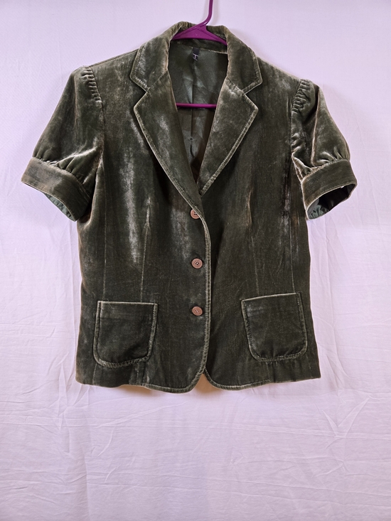 Tahari Jackets & Blazers - Tahari Deep Forest/Olive Green Velvet Short-Sleeve Blazer